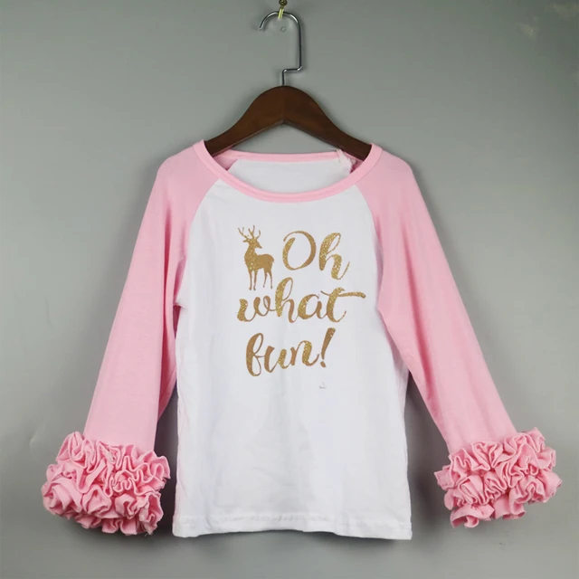 pink icing t shirts for girls oh what fun christmas ruffle shirts icing long sleeve - Christmas Shirts For Girls pink icing t shirts for girls oh what fun christmas ruffle shirts icing long sleeve - Christmas Shirts For Girls