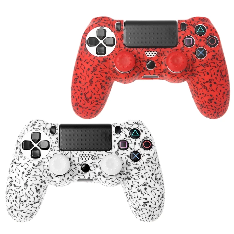 

Musical Note Print Silicone Gamepad Cover Case + 2 Caps Kit For PS4 Controller