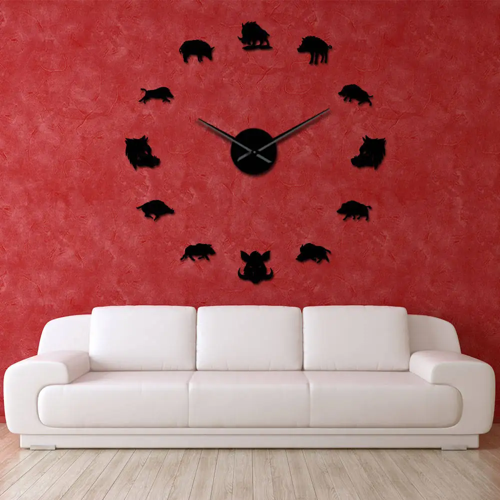 

Wild Boar Pig Cub Piglet Oversized 3D DIY Wall Clock Wildlife Woodlands Animal Wall Art Decor Clock Watch With Mirror Effect