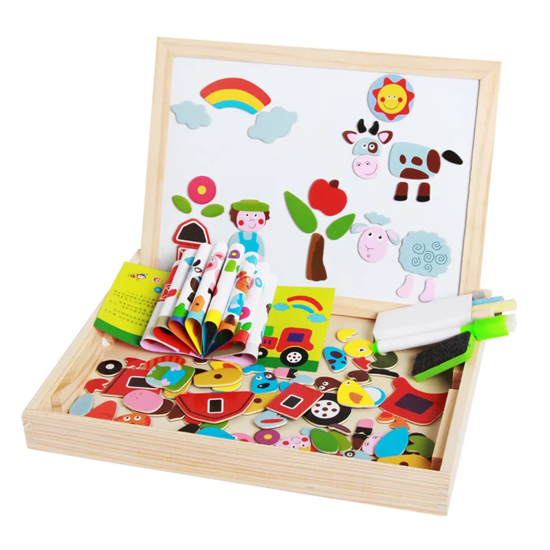 

Baby Early Childhood Educational Toys Wooden Magnetic Multifunctional Educational Children Kids Jigsaw Puzzle Drawing Board