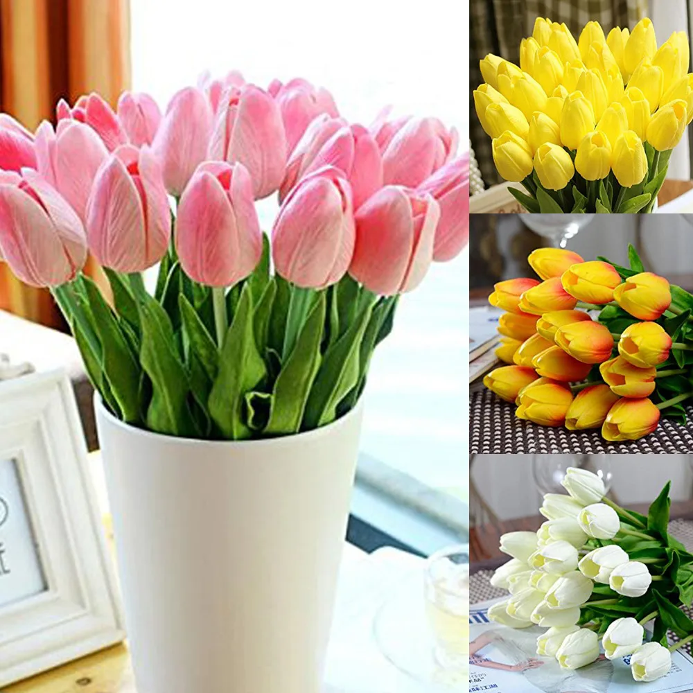 iPOPU 12pcs\/lot Mini Tulip Flowers Artificial Flowers Wedding Party Decor Silk Flowers Home 