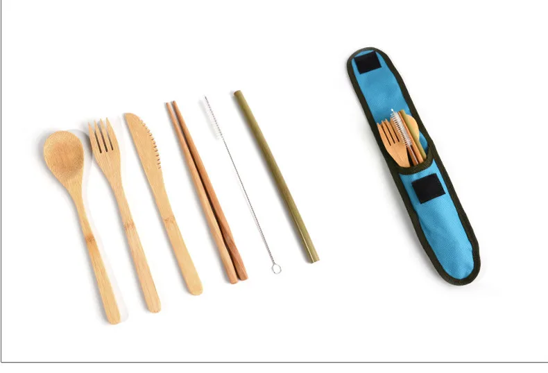 

Japanese Bamboo Tableware Bamboo Cutlery Set Fork Knife Spoon Set with Eco Friendly Bamboo Straws Dinnerware Sets for Travel