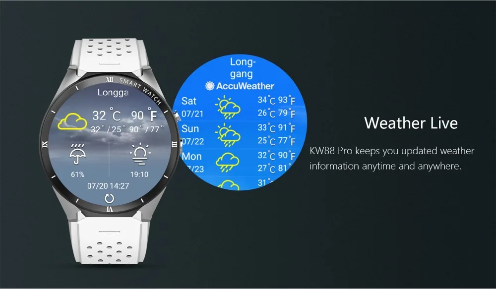 Kaimorui Смарт-часы KW88 Pro Android 7,0 OS умные часы 1 Гроа+ 16 грамм поддержка sim-карты gps Bluetooth умные мужские часы для IOS