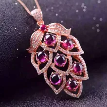 Натуральный красный гранат камень кулон S925 серебро Природный камень кулон Цепочки и ожерелья модный элегантный роскошный листья женщины ювелирные изделия