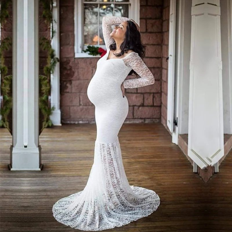 С длинным рукавом Кружева платья для беременных Sweet Heart платья для беременных для фотосессии платье макси лужи Беременность платье фотографии