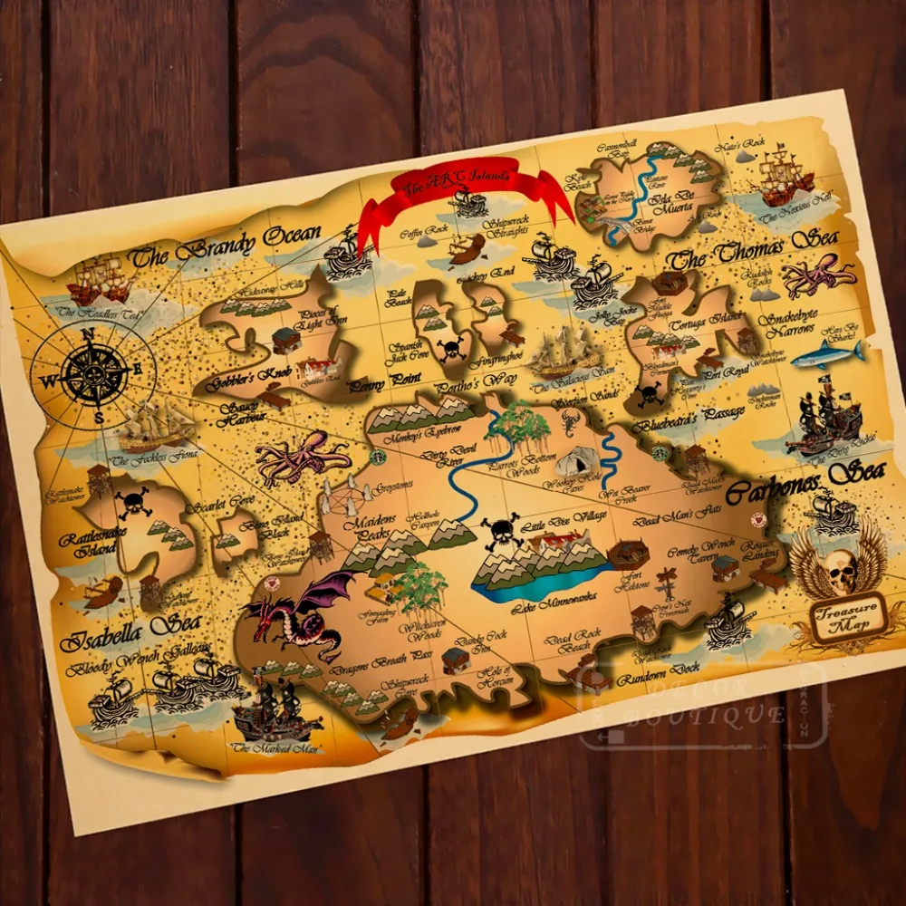 

The ARC Island Adventure Pirate Map Classic Vintage Retro Kraft Decorative Poster Maps Home Bar Posters Wall Canvas Sticker Deco