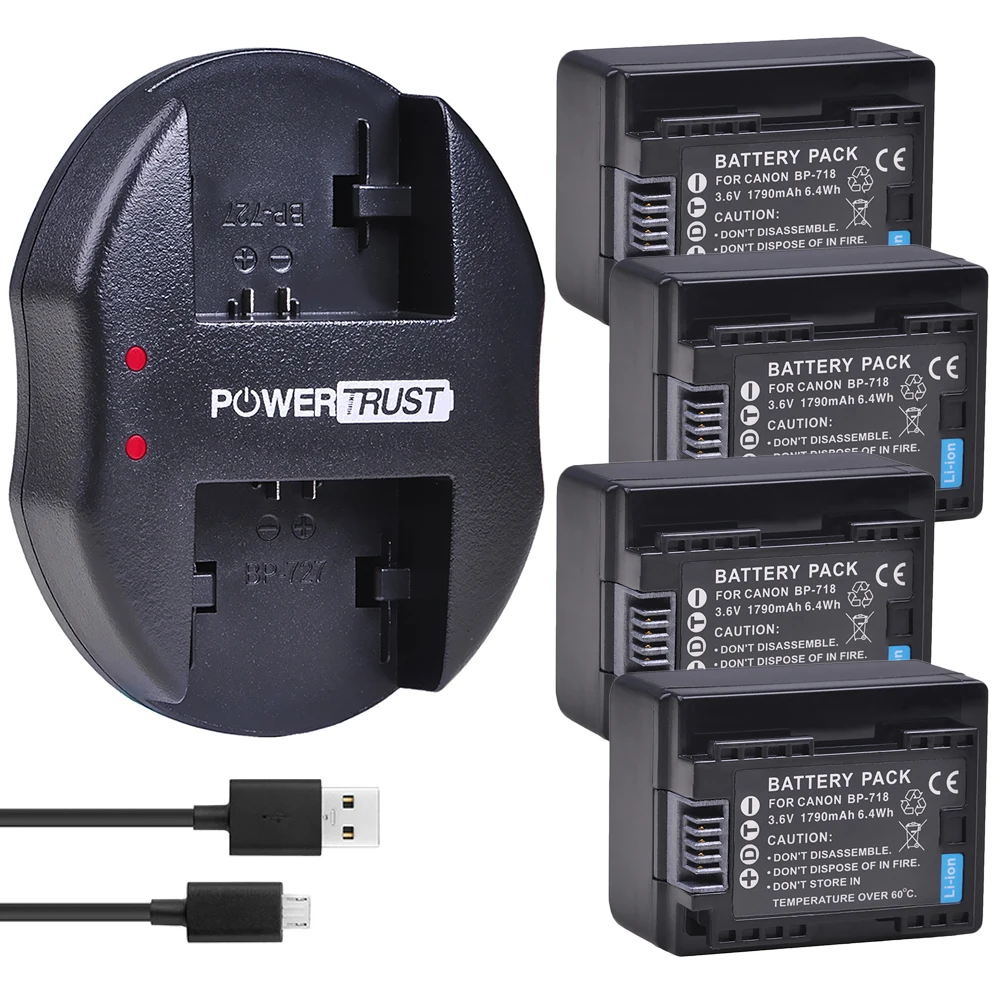4X 1790mAh BP 718 BP718 BP 718 Battery+Dual USB Charger for Canon BP