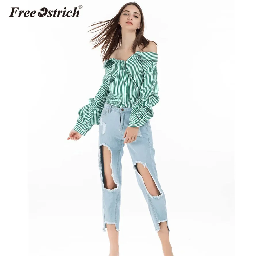 

Free Ostrich Women Blouse Elegant Striped Cotton Pleated Shirts Lantern Sleeve Turn Down Collar Female Casual Tops Blusas Aug29