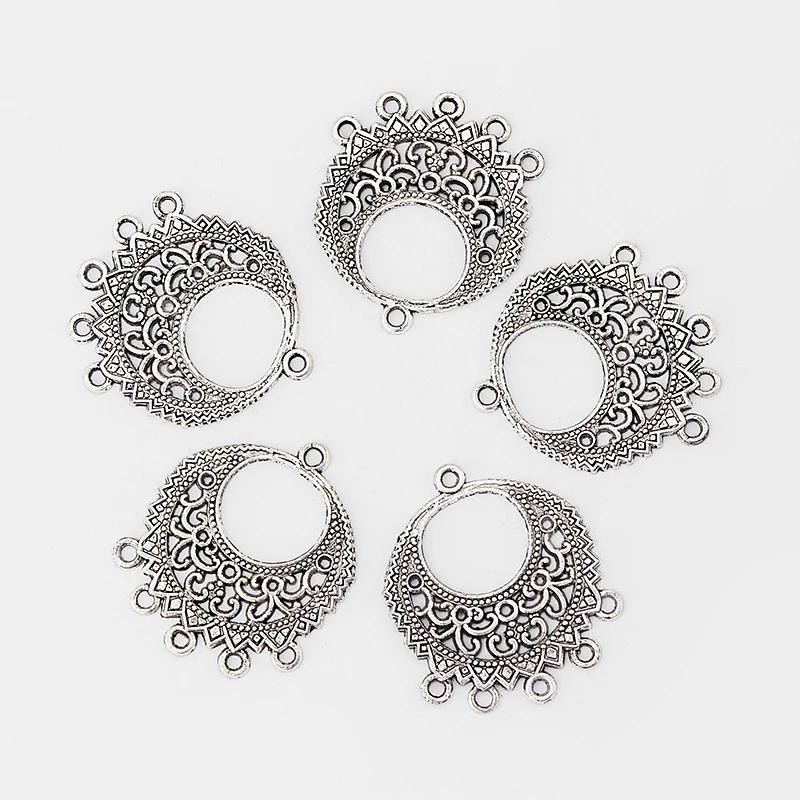 

20pcs Large Antique Silver Chandelier Hollow Earring Connectors Charms Pendants Jewelry Earring Making Findings 43x46mm