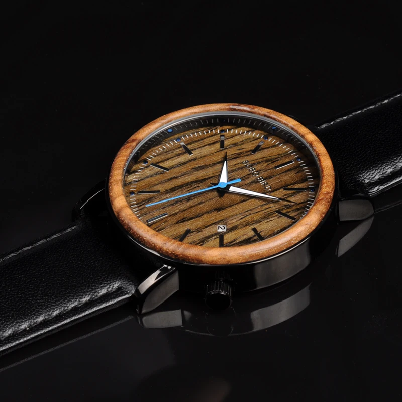 BOBO BIRD Mens Womens Bamboo Wooden Watch Dial Show date Stainless Steel Case With Leather Band erkek kol saati