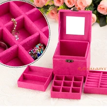 3 Слои бархатная коробка для ювелирных изделий, серьги, кольцо, колье, шкатулка для украшений, хороший подарок на день рождения, много цветов на выбор