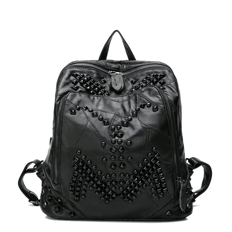

The new 2017 European and American wind rivet sheepskin bag leather backpack fashion Women Bag