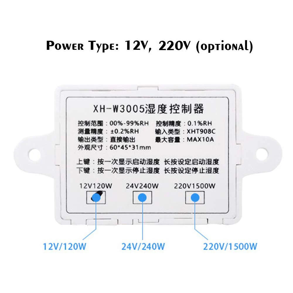 XH-W3005 W3005 цифровой регулятор влажности 220V 12V гигрометр переключатель контроля влажности 0~ 99% RH гигростат w/датчик влажности