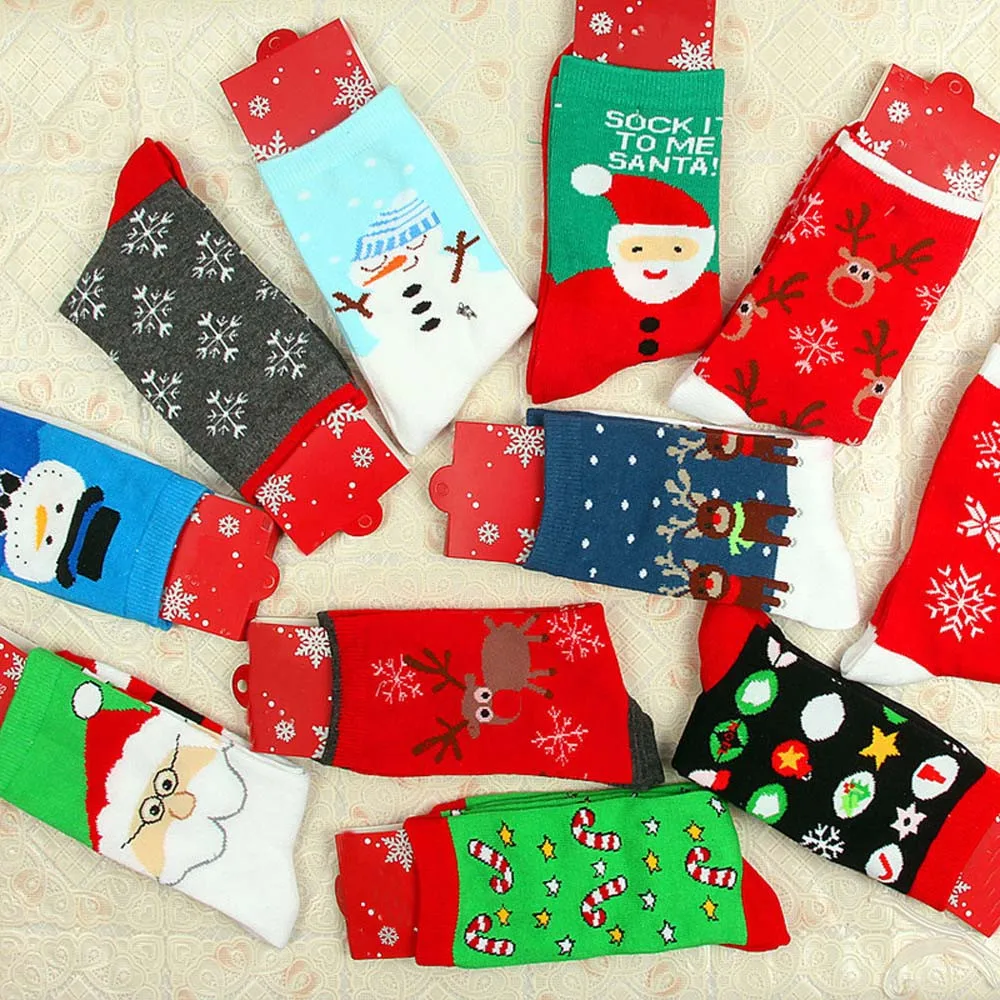 Рождественские женские носки Новое поступление женские зимние рождественские подарки для девочек Теплые мягкие хлопчатобумажные забавные носки Calcetines горячая распродажа