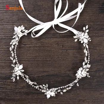 

Best SellingCrystals Head Chain Rhinestones Bridal Hair Sash With Flowers Hand-made Wedding Sash Marriage Accessory T037