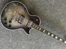 

Custom Shop LP Custom electric guitar transparent black color flame maple, whole silver hardware 1960s LP guitar free shipping