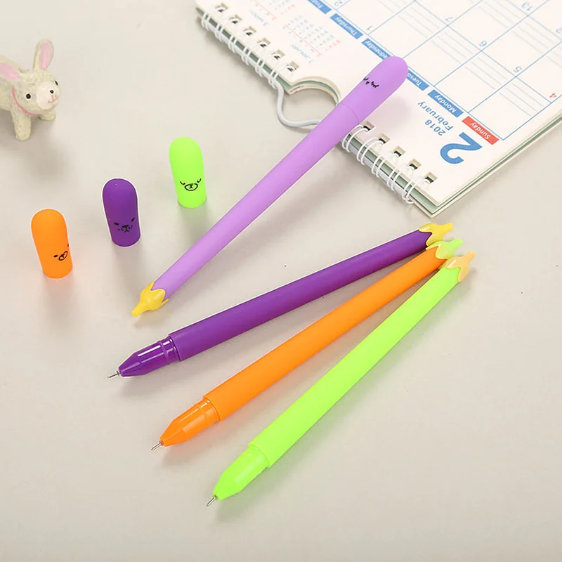 

100 Pcs Creative Stationery Simulation Eggplant Gel Cute Vegetable Modeling Water Cartoon Learning Office Sign Pen Kawaii School
