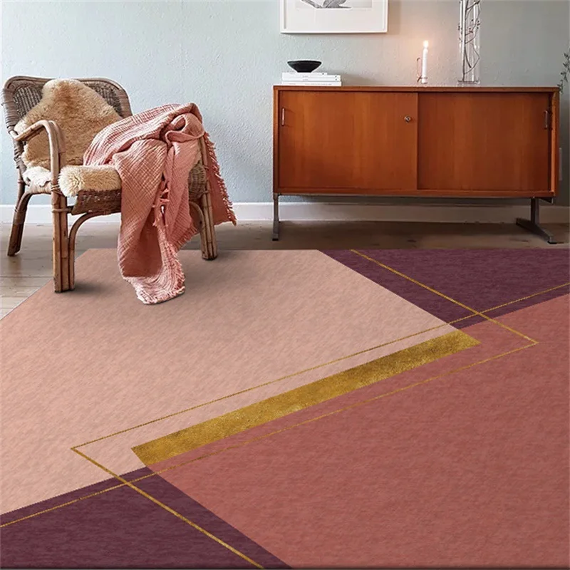 

Geometric gold foil fuchsia big rug Digital printing Crystal fleece Non-slip crawling mat home carpet bedroom floor Hotel mat