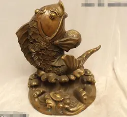 10 "Китай Народная бронза carving отлично реалистичные Лаки Деньги Cyprinoid статуя R0715 B0403