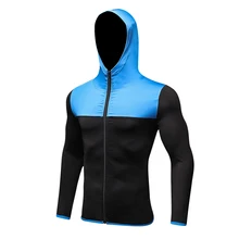 Фирменная Новинка длинный рукав Для мужчин работает куртка с капюшоном, на молнии быстросохнущая Спортивная рубашка с короткими рукавами Топ Спортивная одежда Rashgard Черная курточка Для мужчин