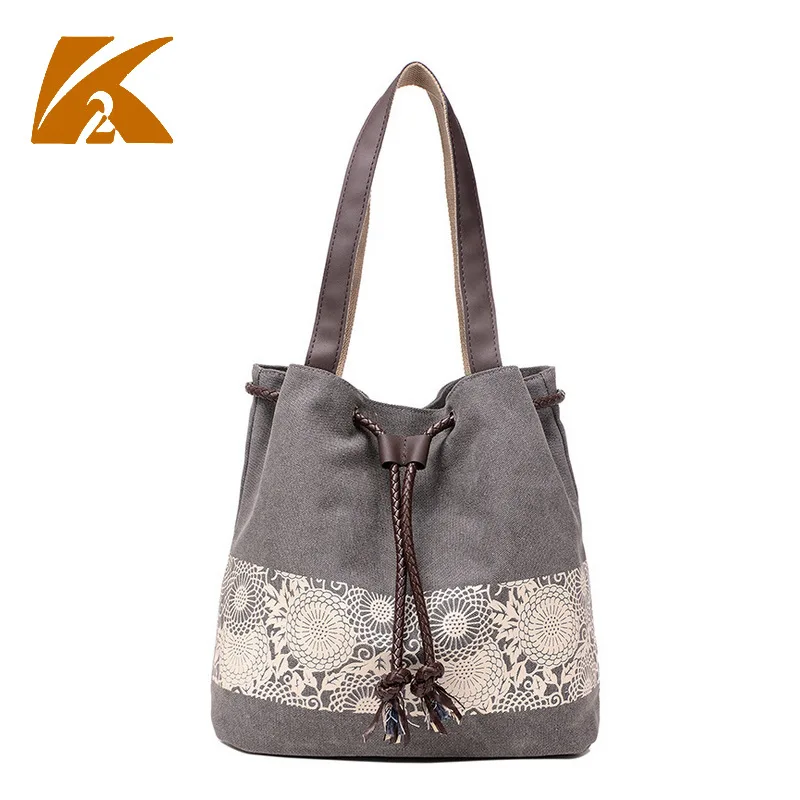 

2019 Designer Brand Women Bag Canvas Shoulder Bags Women Handbag Lady Hand Bags Female Bucket Vintage Printed Tote Bolsos A0243