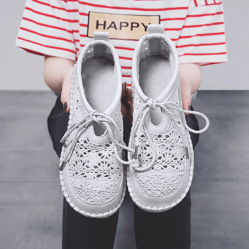 

2019 Summer New Sandals Women Air Mesh Breathable Retro Sneakers Woman Comfortable Handmade Casual Shoes Lace Design Zapatillas