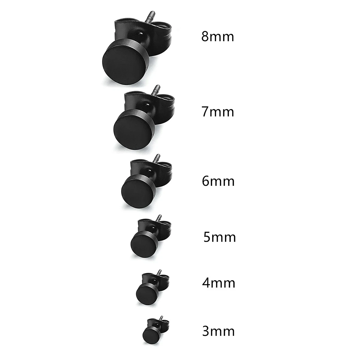 6 пар хирургических стальных обрывных Сережки для пирсинга шпильки с размером 3 мм 4 мм 5 мм 6 мм 7 мм 8 мм для мужчин украшения для ушей(черный