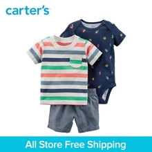 3pcs striped tee insect prints bodysuit chambray shorts clothing sets Carter s baby boy soft cotton