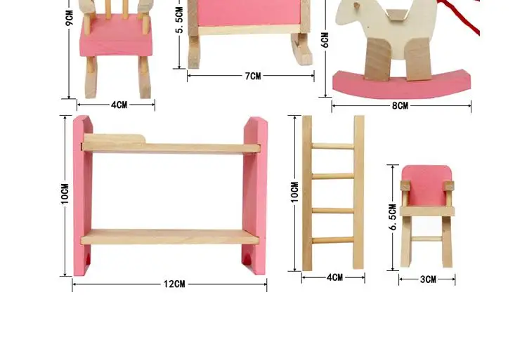 6 rooms children whole set wood pink furniture doll house toys/ Kids girls birthday gifts of wooden kitchen bathroom bedroom toy