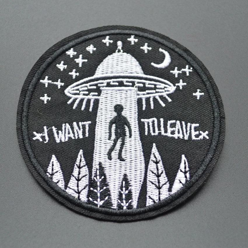 free shipping 7.5*7.5cm black patches "I want to leave" iron on patches