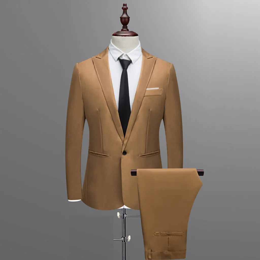 JAYCOSIN куртка + брюки 2019 Для мужчин; однотонные костюмы Slim Fit Мода Досуг торжественное платье костюмы человек Бизнес Для мужчин блейзеры