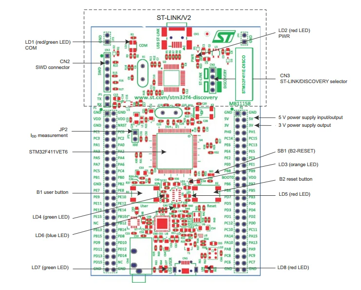 Wavesahre STM32F411E-DISCO/32F411EDISCOVERY, STM32 обнаружения доска комплект с STM32F411VE MCU 512 КБ флэш-память 128 Кб Оперативная память