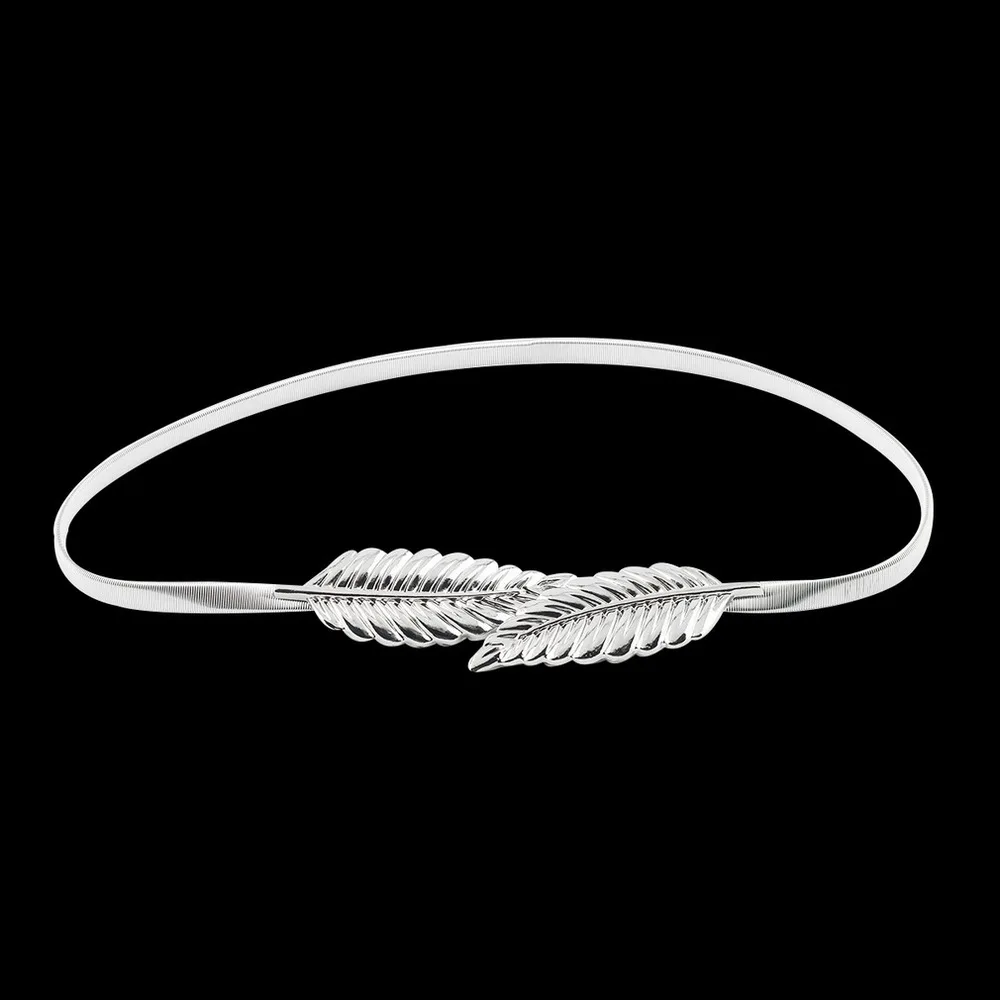 Silver Женские ремни в форме листа, пояс с металлическими листьями, широкий пояс с застежкой спереди, эластичный пояс золотого и серебряного цветов - Цвет: Silver
