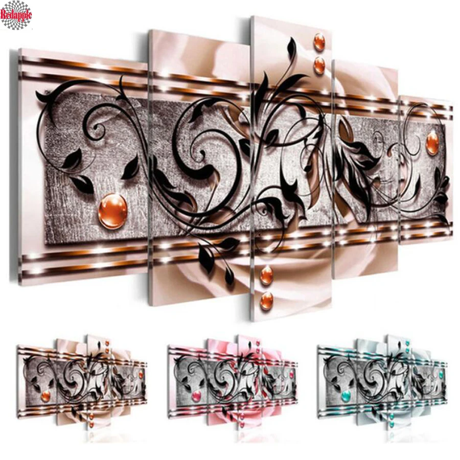 

Diy Diamond Embroidery Abstract leave 5D Diamond Painting 5pcs Cross Stitch full square round drill mosaic craft home Decoration