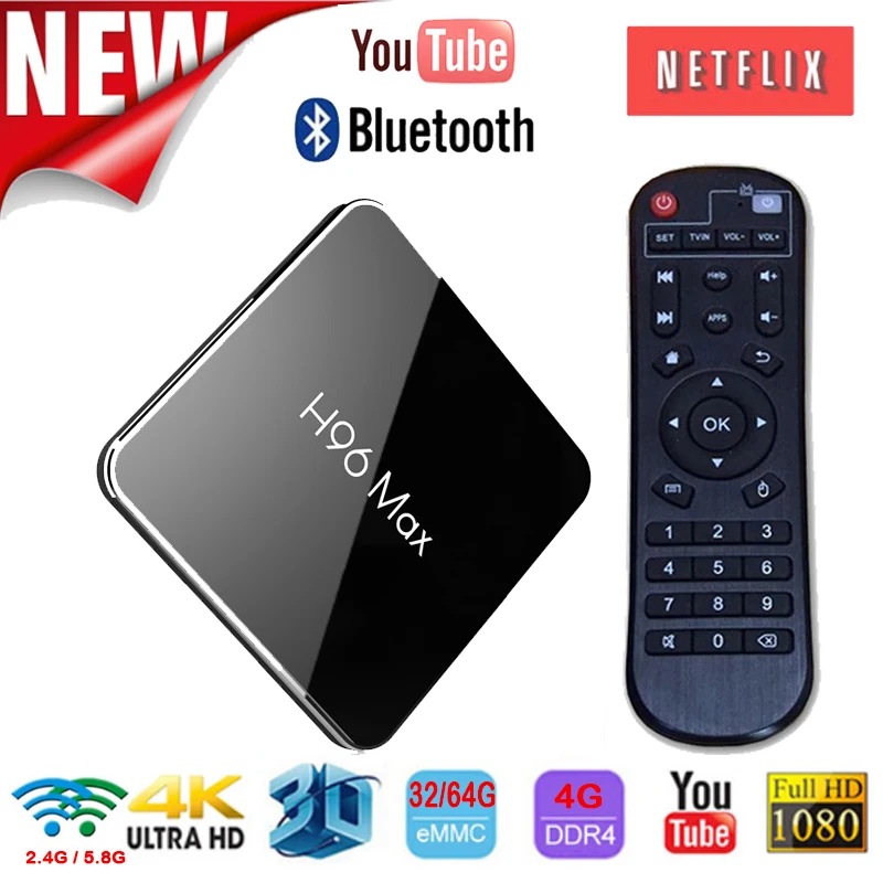 

H96 MAX X2 Android 8.1 TV Box 2G/4G RAM 16G/32G/64G Amlogic S905X2 Quad Core 1080P H.265 4K HD Netflix Youtube Set-top tv Box