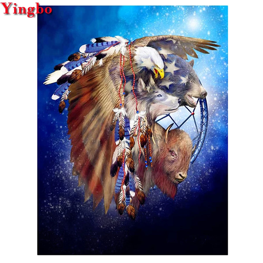 Needlework DIY Diamond Painting Cross Stitch Kits Dream catcher Full Round Embroidery Wolf and Eagle Mosaic Home Decor | Дом и сад