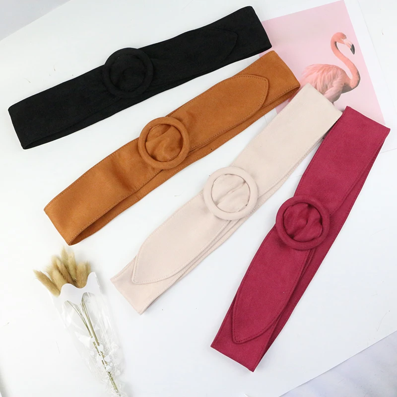 

Round Buckle Long Velvet Belt Wide Belts For Women Femme Of Marque Luxe Waistband Decorate Dress Coat Sweater Belt Waist Seal