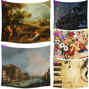 Comwarm шесть художественный Печатный Романтический город лес люди живопись искусство гобелен из полиэстера настенный гобелен спальня домашний декор - изображение