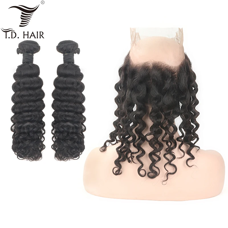 Tdhair перуанские Волнистые прямые выщипывающиеся 360 кружевные фронтальные пучки с