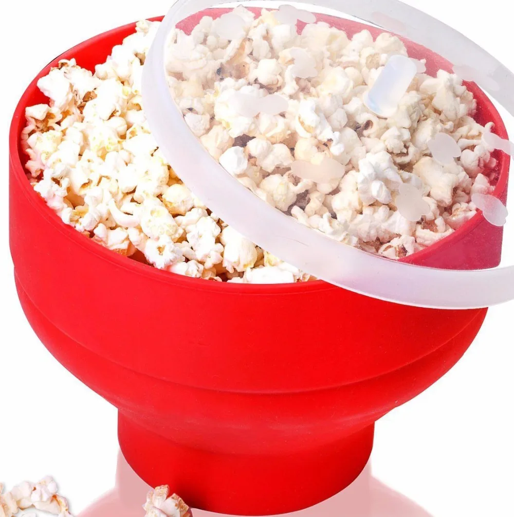 1PC Silicone Red Popcorn bowl Home Microwaveable Pop Corn Maker Bowl