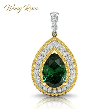 

Wong Rain Luxury 925 Sterling Silver Water Drop Pear Emerald Gemstone Pendant Necklace Cocktail Party Fine Jewelry Wholesale