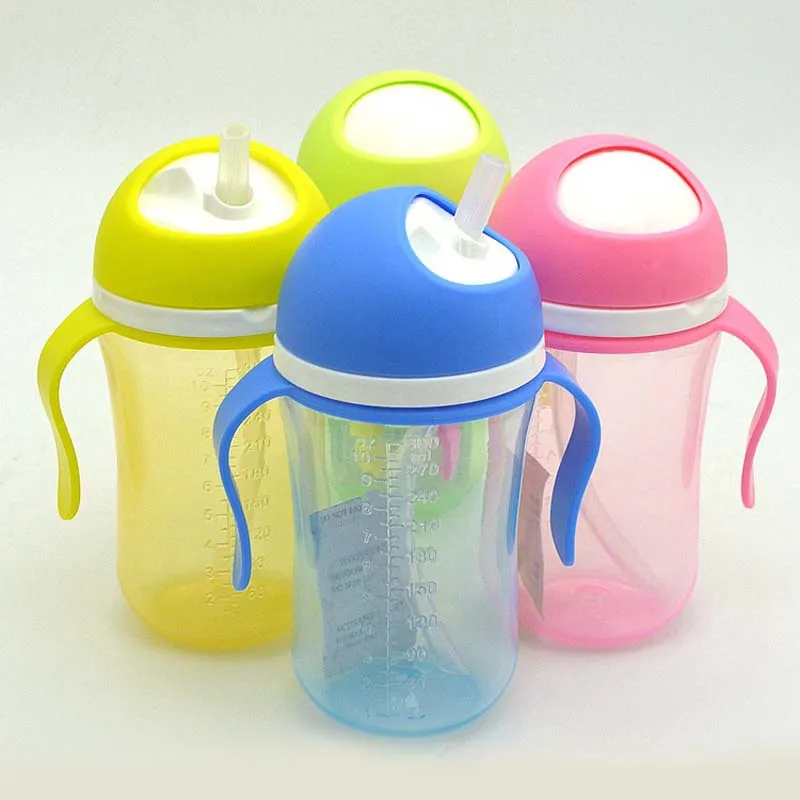 

300ml Cute Baby Kids Feeding Cup with a Straw BPA Free Children Learn Feeding Drinking Handle Water Bottles Training Cup