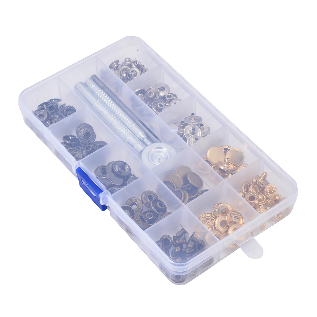 40 Set 12.5MM Snap Fasteners Buttons Kit Leather Craft  Press Studs Fixing Tools Sewing Tool Accessory With Storage Box Kit