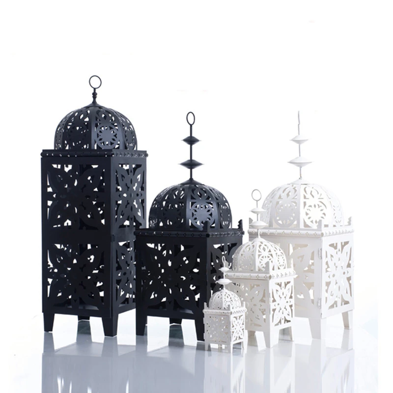 

Creative Wrought Iron Hollow Retro Candlestick Muslim Ramadan Candle Holder Home Decoration Photography Props Wedding Gift