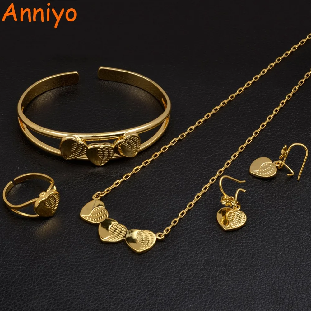 

Anniyo Ethiopian Small Jewelry sets for Women/Girl Heart Necklace/Earrings/Ring/Bangle Gold Color African Arab Gifts #062402