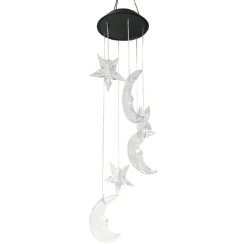 

WINOMO Moon Star Wind Chimes LED Solar Mobile Wind Chime Color Changing Automatic Light Sensor Wind Spinner Lamp for Garden