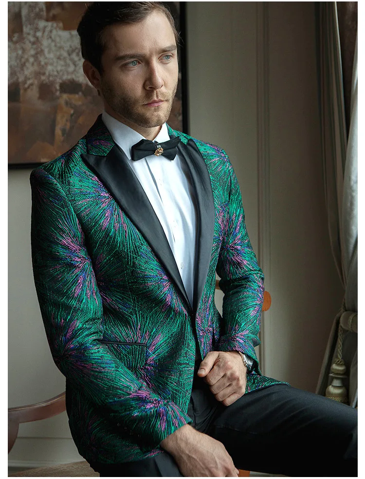 YUSHU, приталенный Мужской Зеленый Блейзер на одной пуговице, британский стиль, повседневный Блейзер, деловой, банкетный, свадебный пиджак, мужской костюм