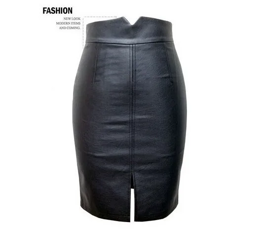 Горячая Мода женские черные из искусственной кожи стрейч тонкий высокая талия по колено юбки карандаш посылка бедра юбки