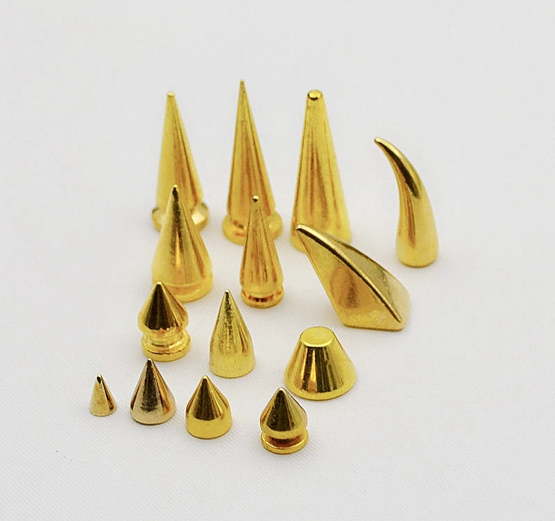 

gold metal antique spikes corns garment rivet studs with screws for bag, hat,jeans, shoe,leather chocker diy craft accessory