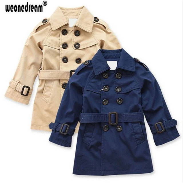Boy Trench Coat Khaki Long Sleeves Double breasted Outerwear Kids